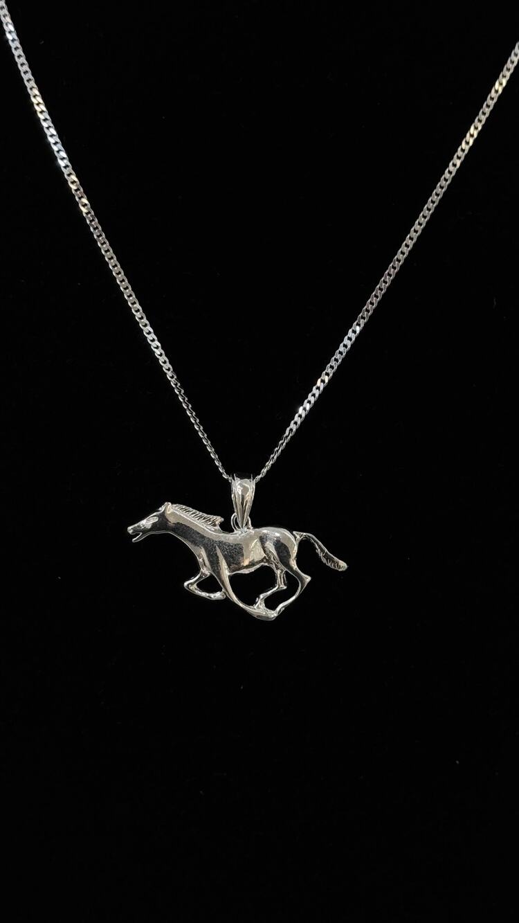 Running Horse Pendant 2mm Curb Chain Necklace
